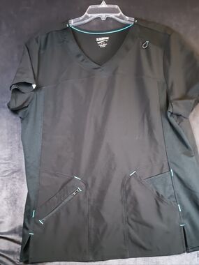 Scrubstar Black V-Neck Utility Shirt Jacket with Teal Trim
